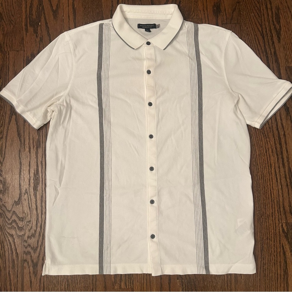 Banana Republic Cream and Gray Casual Button Down Shirt